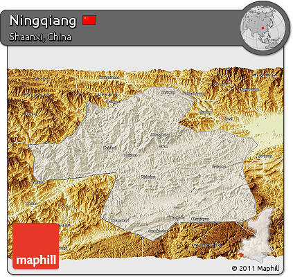 Shaded Relief 3D Map of Ningqiang, physical outside