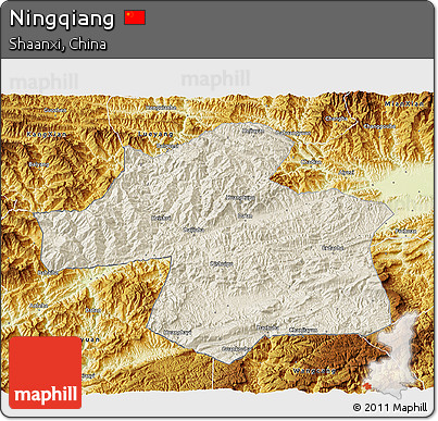 Shaded Relief 3D Map of Ningqiang, physical outside