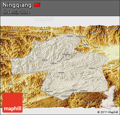 Shaded Relief 3D Map of Ningqiang, physical outside