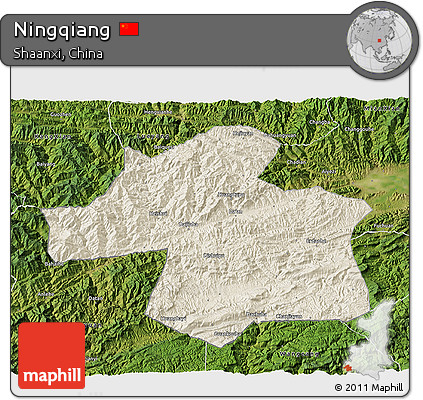 Shaded Relief 3D Map of Ningqiang, satellite outside
