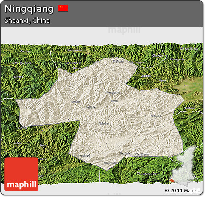 Shaded Relief 3D Map of Ningqiang, satellite outside