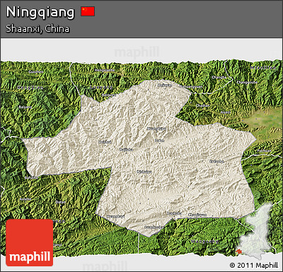 Shaded Relief 3D Map of Ningqiang, satellite outside