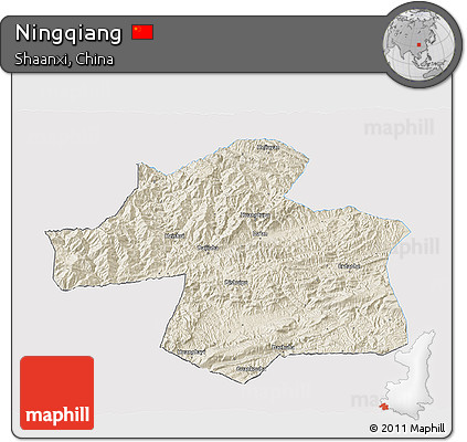 Shaded Relief 3D Map of Ningqiang, single color outside