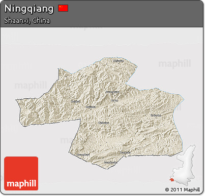 Shaded Relief 3D Map of Ningqiang, single color outside