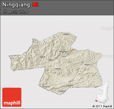 Shaded Relief 3D Map of Ningqiang, single color outside