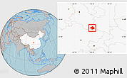 Gray Location Map of Ningqiang, highlighted country, hill shading