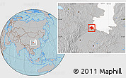 Gray Location Map of Ningqiang, highlighted parent region, hill shading