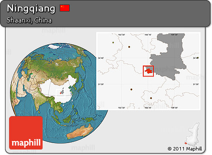 Satellite Location Map of Ningqiang, highlighted country, highlighted parent region