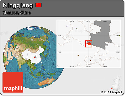 Satellite Location Map of Ningqiang, highlighted country, highlighted parent region