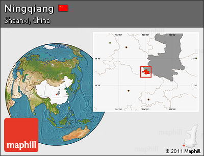 Satellite Location Map of Ningqiang, highlighted country, highlighted parent region