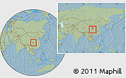 Savanna Style Location Map of Ningqiang, within the entire country, hill shading