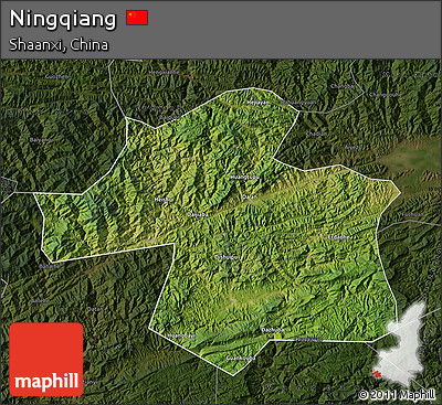 Satellite Map of Ningqiang, darken