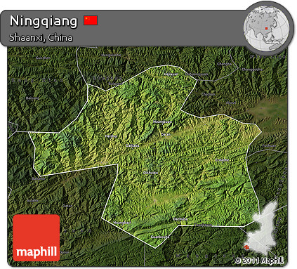 Satellite Map of Ningqiang, darken