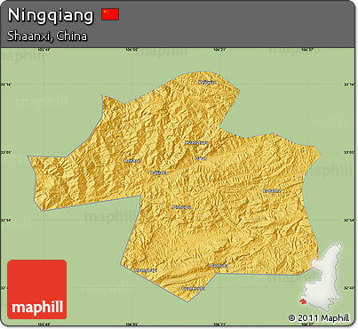Savanna Style Map of Ningqiang, single color outside