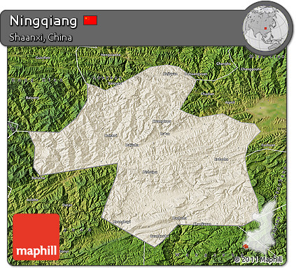 Shaded Relief Map of Ningqiang, satellite outside
