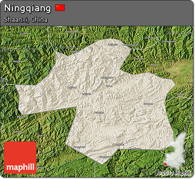 Shaded Relief Map of Ningqiang, satellite outside