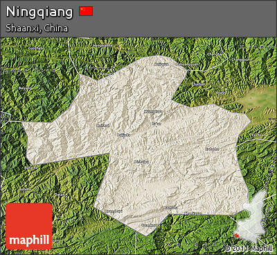 Shaded Relief Map of Ningqiang, satellite outside