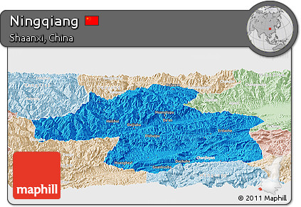 Political Panoramic Map of Ningqiang, lighten