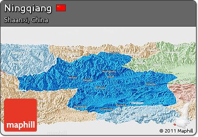 Political Panoramic Map of Ningqiang, lighten