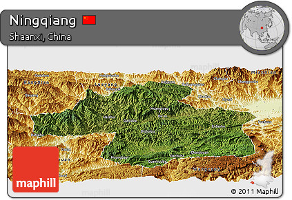 Satellite Panoramic Map of Ningqiang, physical outside