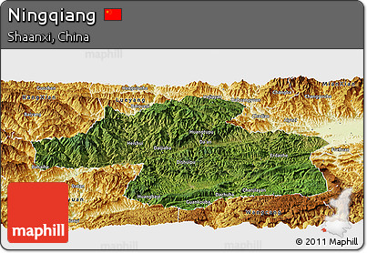 Satellite Panoramic Map of Ningqiang, physical outside