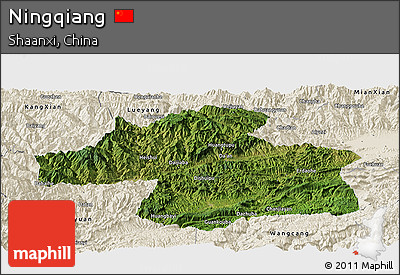 Satellite Panoramic Map of Ningqiang, shaded relief outside