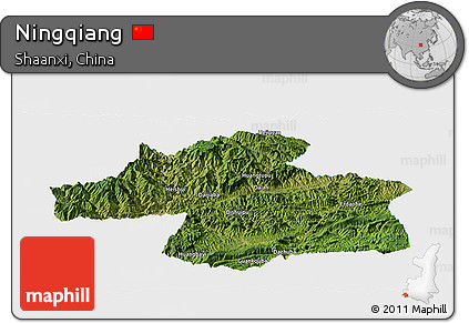 Satellite Panoramic Map of Ningqiang, single color outside