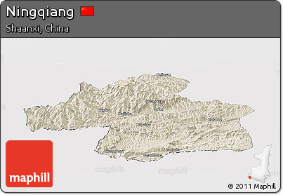 Shaded Relief Panoramic Map of Ningqiang, cropped outside