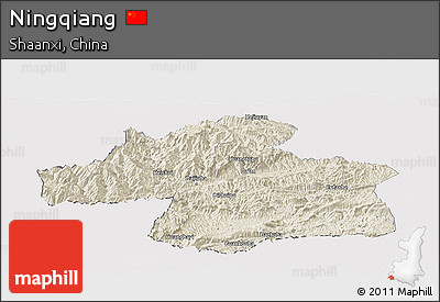 Shaded Relief Panoramic Map of Ningqiang, cropped outside