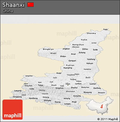 Classic Style Panoramic Map of Shaanxi, single color outside