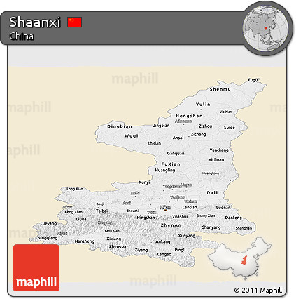 Classic Style Panoramic Map of Shaanxi, single color outside