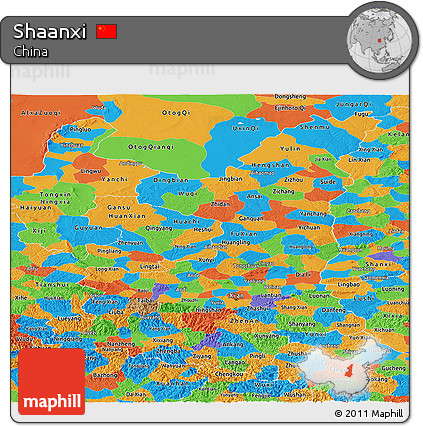 Political Panoramic Map of Shaanxi