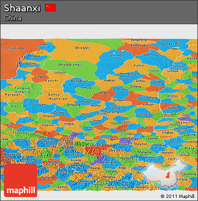Political Panoramic Map of Shaanxi