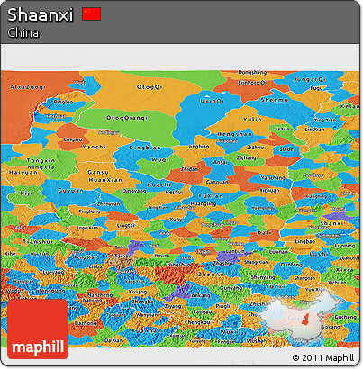 Political Panoramic Map of Shaanxi