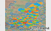 Political Panoramic Map of Shaanxi, semi-desaturated