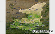 Satellite Panoramic Map of Shaanxi, darken