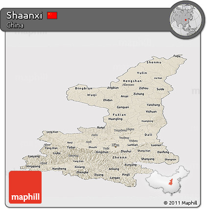Shaded Relief Panoramic Map of Shaanxi, cropped outside