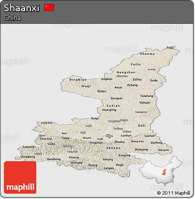 Shaded Relief Panoramic Map of Shaanxi, cropped outside