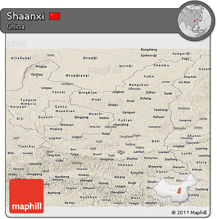 Shaded Relief Panoramic Map of Shaanxi
