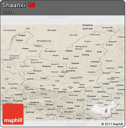 Shaded Relief Panoramic Map of Shaanxi