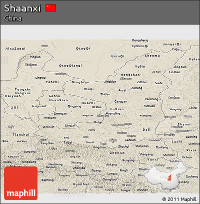 Shaded Relief Panoramic Map of Shaanxi