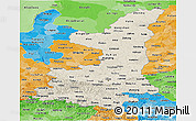 Shaded Relief Panoramic Map of Shaanxi, political shades outside