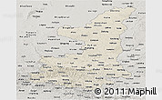 Shaded Relief Panoramic Map of Shaanxi, semi-desaturated