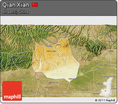 Physical 3D Map of Qian Xian, satellite outside