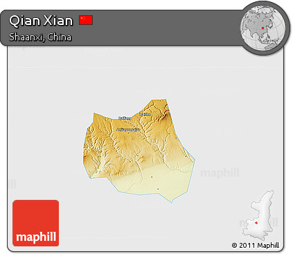 Physical 3D Map of Qian Xian, single color outside