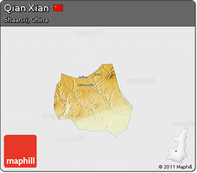 Physical 3D Map of Qian Xian, single color outside