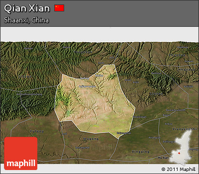 Satellite 3D Map of Qian Xian, darken