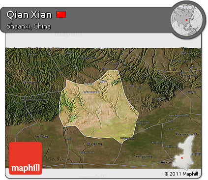 Satellite 3D Map of Qian Xian, darken