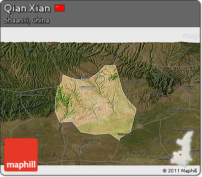 Satellite 3D Map of Qian Xian, darken