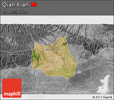 Satellite 3D Map of Qian Xian, desaturated